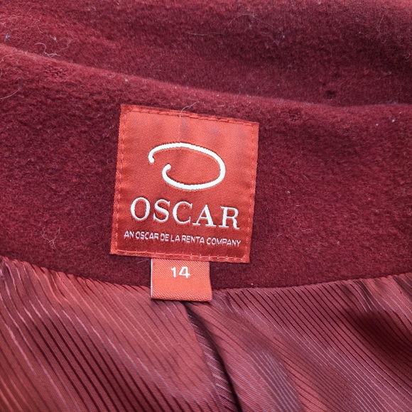 VTG Oscar de la Renta Red Wool Cashmere Coat Size 14  Belted Collar Detail - Picture 7 of 16